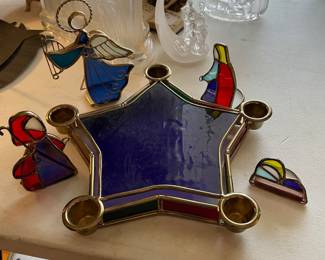 #88 Dicksons Stained Glass Candle Holder and Nativity Scene - 5pc $30.00