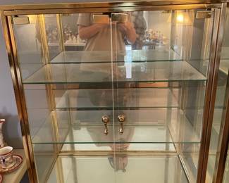 #8 Brass-like metal, mirrored display curio cabinets/vitrine (set of four) - magnetic closure with 2 doors and 2 glass shelves. 24wx12dx27.5h (50 each) $50.00