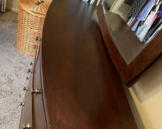 #40 9 Drawer Wood Dresser with Metal Pulls - Attached Rectangle Mirror. 39.5h (35"mirror) x 64w x 20d $75.00