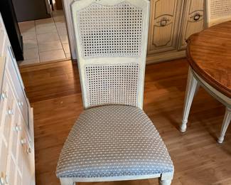 #1 Dining Room Stanley Furniture French Provencial Style Dining table with 6 cane back chairs (1 captains chair) Hand-painted cream and robin blue - as is finish. 64Lx29Hx42W $175.00