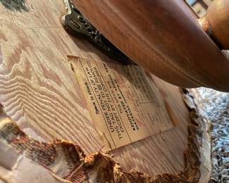 #13 Antique Holtzman and Sons Piano Stool with brass foot and carved wood. - adjustable. As is wea and repairs.. Restored in 1972. 20.5"tall (adjustable lower) 19.5 width $65.00