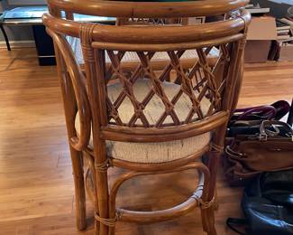 #11 Rattan Indonesian oval honeymoon set (2 chairs) - glass top with wicker shelf. 40x31x20.5 $225.00
