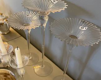 #71 Set of 3 Glass Flower Fan Candle Holders $18.00