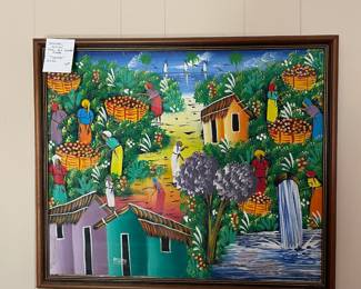 #118 Original Haitian Folk Art Signed "Pierre" - Harvest 25x22 $40.00