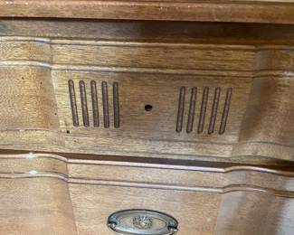 #45 Kling - Mahogany Dresser. 6 drawers and attached mirror. As is finish. 32.5h (45.5" mirror) x 62.5w x 20d $125.00