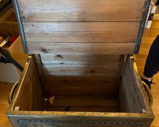 #62 Antique "The Pub" Brass Wrapped Embossed Relief Wood Lined Footed Dual Handled Coal Scuttle Box - 26x18x15.5 $65.00