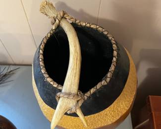 #111 African Bucket with antler handle (as is wear) $26.00
