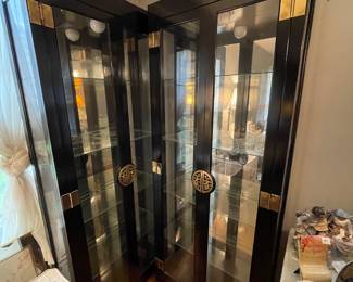 #9 Asian style, black and brass lighted display cabinet - Philip Reinisch Company, model #505. 30x 76 1/2 x 11 1/2.  $250.00