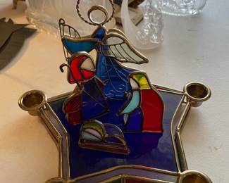 #88 Dicksons Stained Glass Candle Holder and Nativity Scene - 5pc $30.00