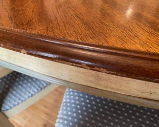 #1 Dining Room Stanley Furniture French Provencial Style Dining table with 6 cane back chairs (1 captains chair) Hand-painted cream and robin blue - as is finish. 64Lx29Hx42W $175.00