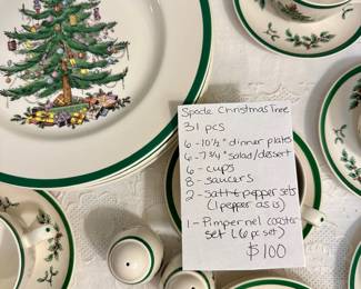#134 Spode Christmas Dish Set - 31 pcs. 6 place settings $100.00
