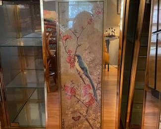 #69 MCM 2pc Set Bryton Mechanical Mirror Chinese Silk Bird Print Wall Art - 29x13 $60.00