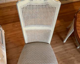 #1 Dining Room Stanley Furniture French Provencial Style Dining table with 6 cane back chairs (1 captains chair) Hand-painted cream and robin blue - as is finish. 64Lx29Hx42W $175.00