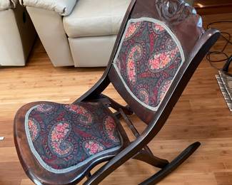 #126 Folding Carved Wood Rocking Chair (as is finish) $65.00