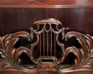 #16 Vintage Antique Georgian Style Wood "Mahogany" Hand Carved Full Bed with Lyre. (45" tall headboard) $200.00
