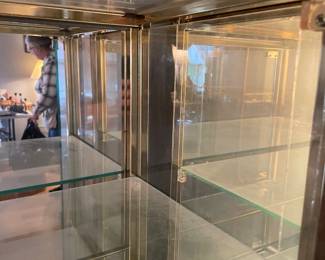 #8 Brass-like metal, mirrored display curio cabinets/vitrine (set of four) - magnetic closure with 2 doors and 2 glass shelves. 24wx12dx27.5h (50 each) $50.00