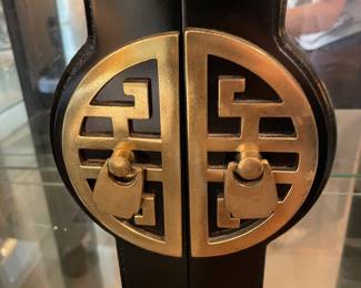 #9 Asian style, black and brass lighted display cabinet - Philip Reinisch Company, model #505. 30x 76 1/2 x 11 1/2.  $250.00