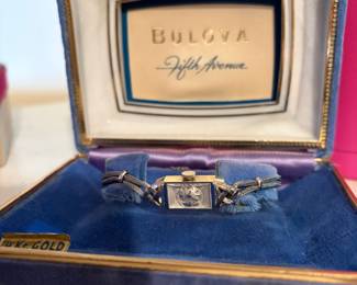 #57 Vintage Bulova Fifth Avenue 14kt White Gold w/stainless Steel clasp $300.00
