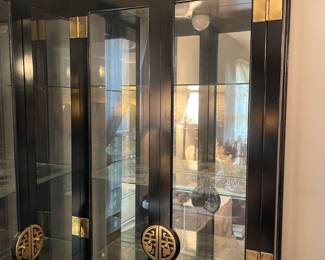 #9 Asian style, black and brass lighted display cabinet - Philip Reinisch Company, model #505. 30x 76 1/2 x 11 1/2.  $250.00