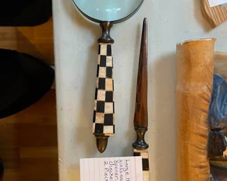 #77 Large Magnifying glass and letter opened - inlaid checkered handles $20.00