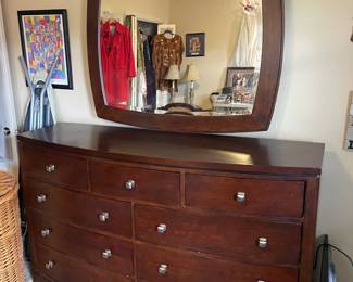 #40 9 Drawer Wood Dresser with Metal Pulls - Attached Rectangle Mirror. 39.5h (35"mirror) x 64w x 20d $75.00