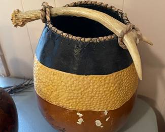 #111 African Bucket with antler handle (as is wear) $26.00