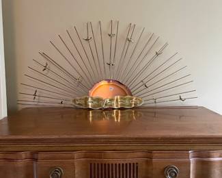 #132 Mid Century Modern Large Sunburst Metal Wall Hanging w/Birds $65.00