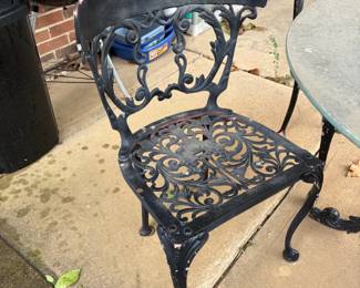 #65 Painted Metal Scroll Patio Set with glass top table - Chair Set of 3 - as is finish chipped $40.00