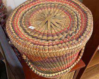#125 Woven Seagrass Basket with Handles and Lid $45.00