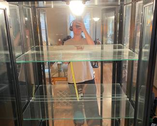 #9 Asian style, black and brass lighted display cabinet - Philip Reinisch Company, model #505. 30x 76 1/2 x 11 1/2.  $250.00