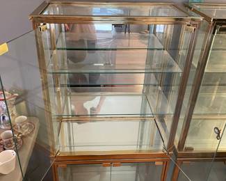 #8 Brass-like metal, mirrored display curio cabinets/vitrine (set of four) - magnetic closure with 2 doors and 2 glass shelves. 24wx12dx27.5h (50 each) $50.00