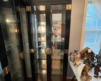 #9 Asian style, black and brass lighted display cabinet - Philip Reinisch Company, model #505. 30x 76 1/2 x 11 1/2.  $250.00