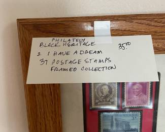 #123 Philately Black Heritage & "I Have A Dream" 37 Postage Stamps Framed Collection $35.00