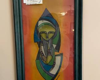 #130 Vintage Orignial Batik "African Faces" by Kenyan Artist "Kiwanuka" - Needs new frame $100.00