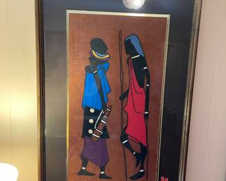 #103 Vintage African Textile applique Art Framed 26.75x42" $100.00