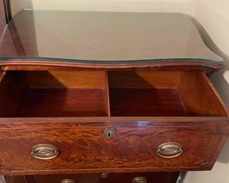 #15 Vintage Antique Georgian Style Wood "Mahogany" Chest of drawers 5 drawers. Glass top. 49h x 20d x 33w $150.00