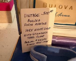 #57 Vintage Bulova Fifth Avenue 14kt White Gold w/stainless Steel clasp $300.00