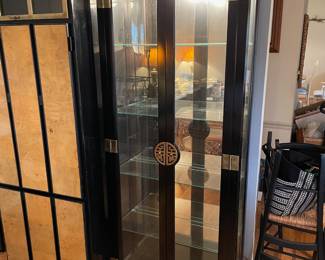 #9 Asian style, black and brass lighted display cabinet - Philip Reinisch Company, model #505. 30x 76 1/2 x 11 1/2.  $250.00