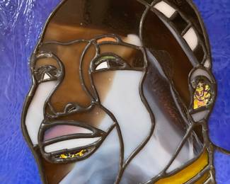 #124 T BIRKS Signed 2008 - Ndebele South African Woman Mixed Media Glass Sun Catcher - 16x10.5 $60.00