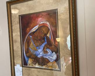 #117 Michael Escoffery Signed w/Authenitcation Seal "Mother and Chid" Jamaican Artist $48.00