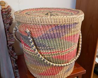 #125 Woven Seagrass Basket with Handles and Lid $45.00