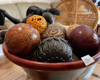 #128 Decorative Wood Bowl W/Balls $40.00