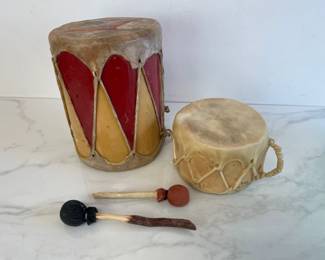 Lot 9191 2 Handmade Native American Ceremonial Rawhide Drums  1 Signed Cochiti Ray Ray Gallegos