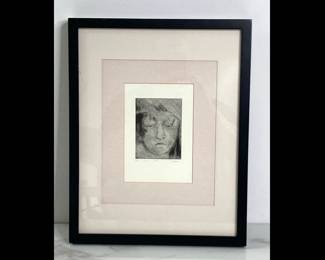 Lot 9370 Signed Portrait Girl in a Hat Etching Art Print