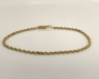 Lot 8537 14K Gold Rope Chain Bracelet