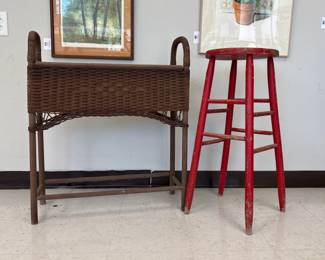 Lot 8835 Rustic Stool  Wicker Garden Planter