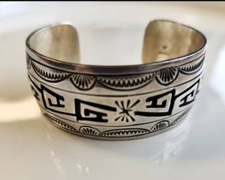 Lot 9016 Jacob Kahe Navajo Sterling Silver Cuff Bracelet