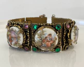 Lot 8549 Vintage Victorian BrassEnamel Panel Bracelet