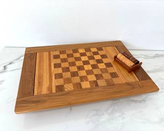 Lot 9171 Vintage Chess Checkers Game Board w Counters