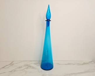 Lot 8967 Vintage MCM Italian Empoli Blue Glass Genie Bottle